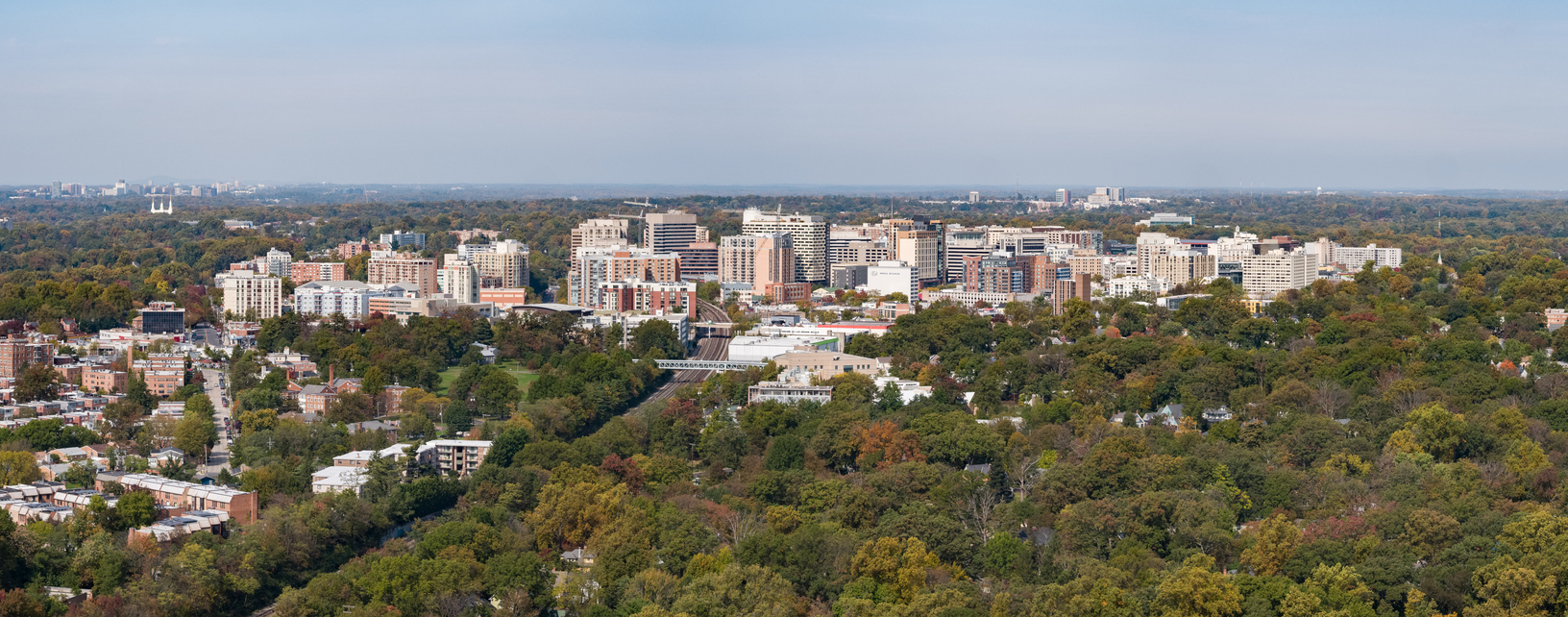 Aerial panorama of the town of Silver Spring, Maryland.